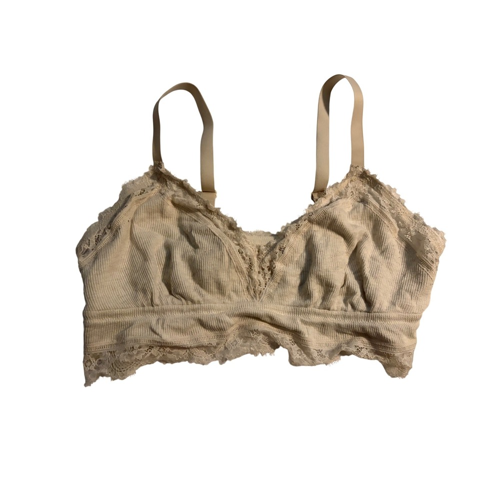 Aerie Bralette Ribbed Lace Cream Eyelash Trim XL Boho Romantic Loungewear